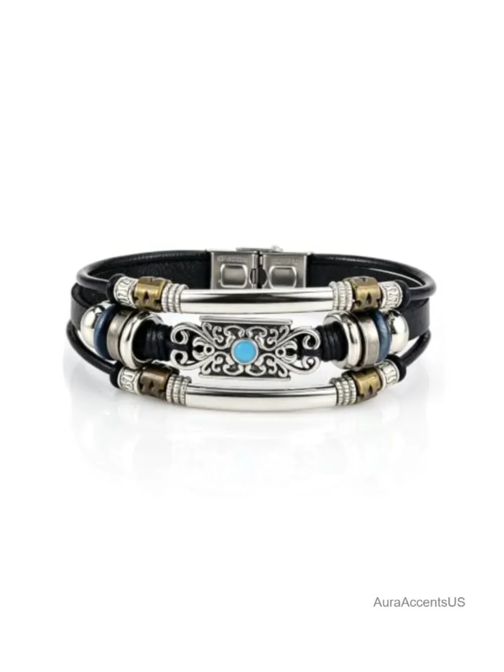 Western Turquoise Multi-Layer Leather Cuff Bracelet for Women Men